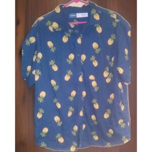Old Navy Everyday Shirt Regular Fit Men's Sz XL Blue Pineapple Rare Preppy